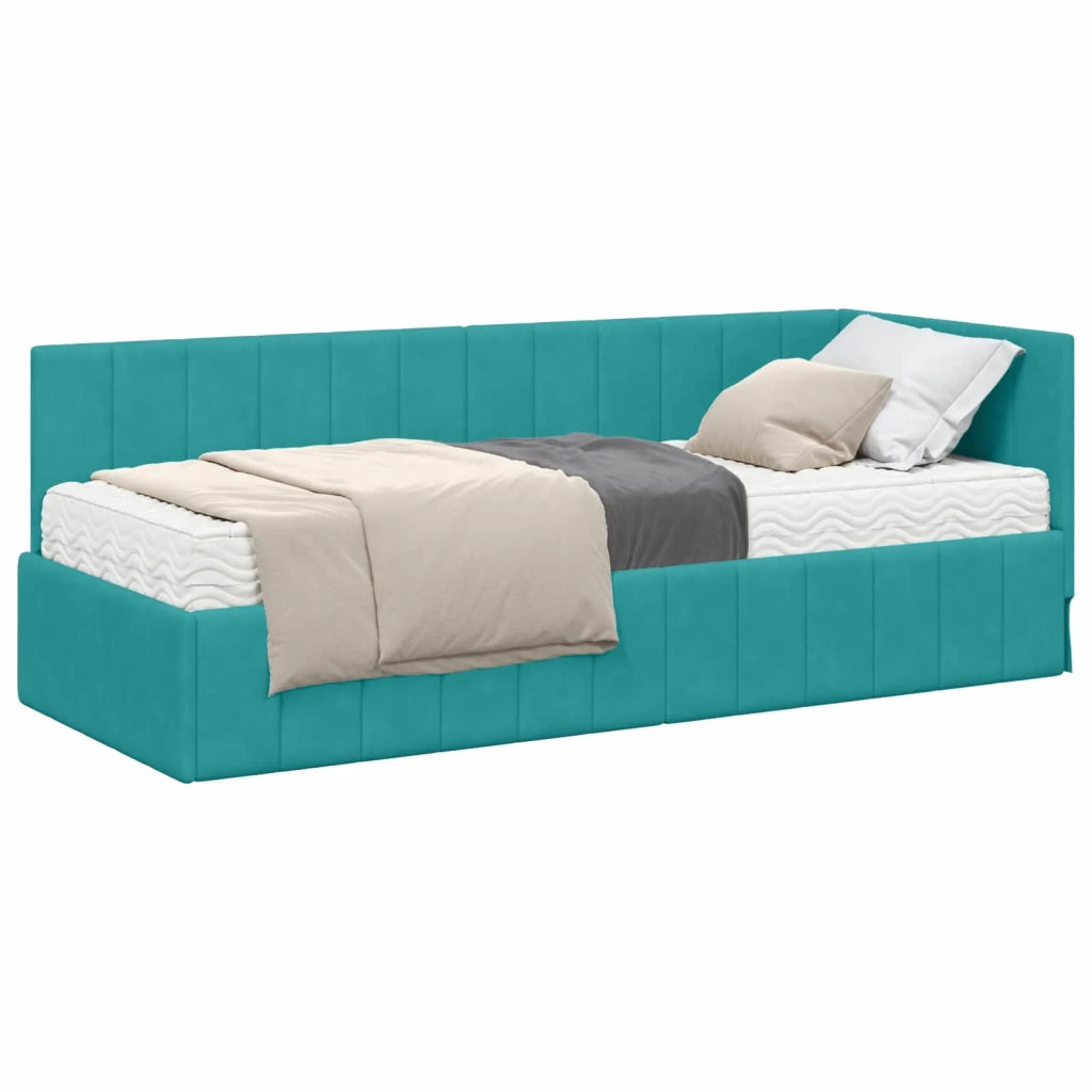 Letto singolo | Letto per adulti | Struttura Letto Angolare con Materasso 2 pcs Turchese Velluto