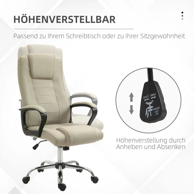 Sedia da ufficio ergonomica in effetto lino con altezza regolabile e funzione dondolo in poliestere beige