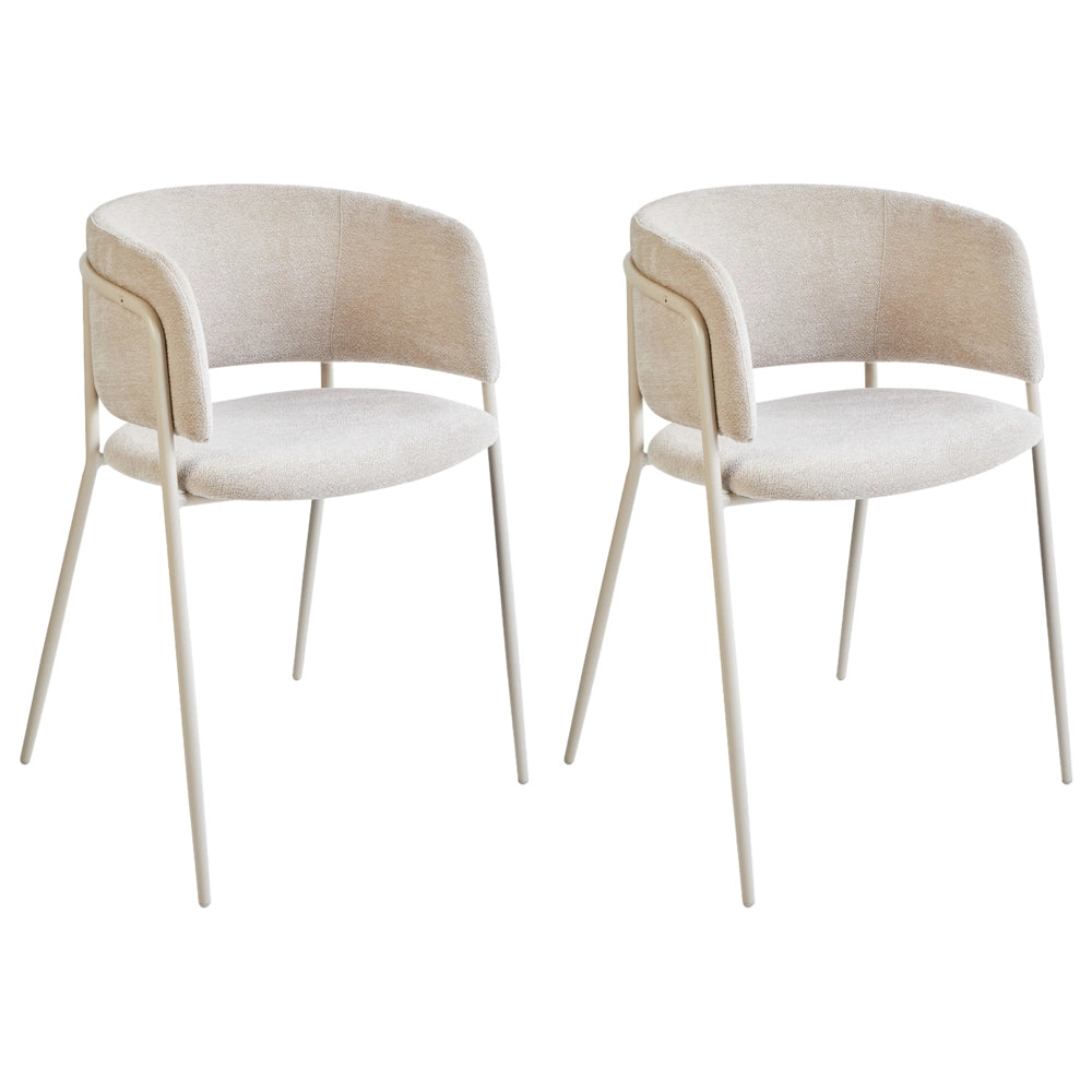 Set di 2 sedie da pranzo imbottite beige chiaro braccioli Design moderno Base in metallo stile moderno