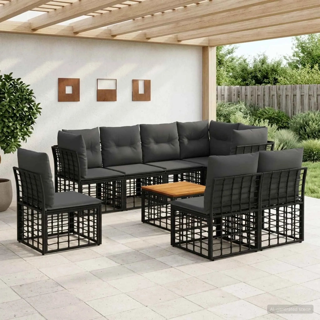Set di divani da esterno 9 pcs Nero e Grigio scuro Poliestere 3437485