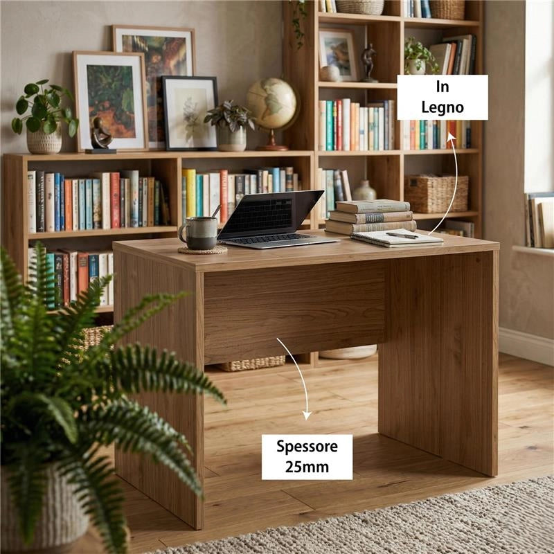 SCRIVANIA RETTANGOLARE MODERNA PER CAMERA DIMENSIONI 76X120X69 CM, COLORE NOCE