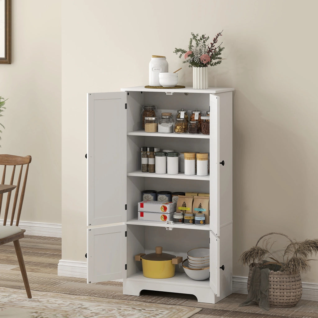 Mobile Credenza da Cucina a 4 Ante con 2 Armadietti e Ripiano Regolabile, 58.2x30x123 cm, Bianco