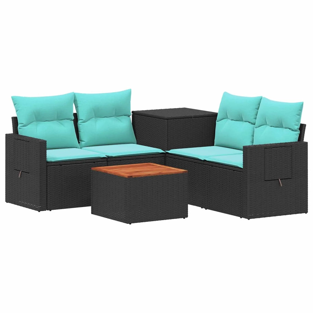 Set di divani 6 pz Nero e Blu Rattan sintetico e Acciaio 3447453