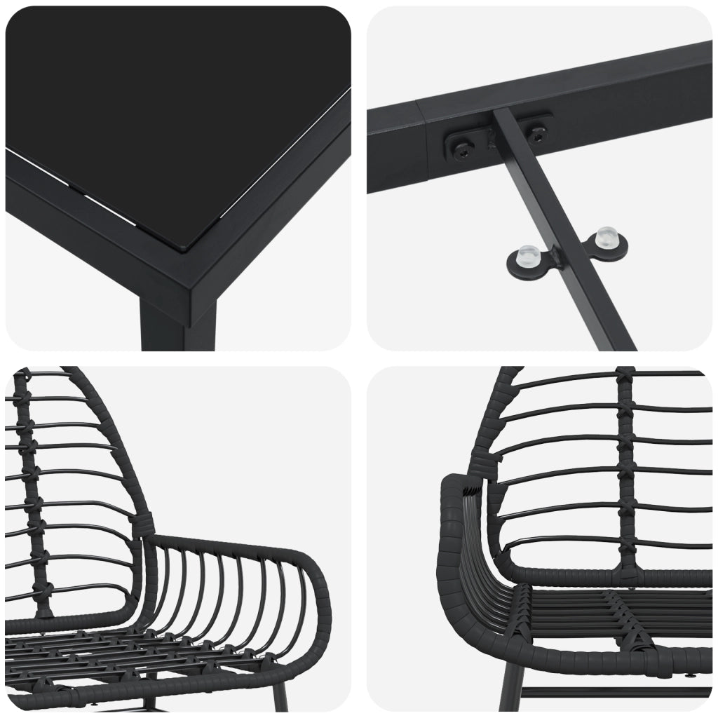 Set da Pranzo da Giardino 5 Pezzi Nero Polyrattan