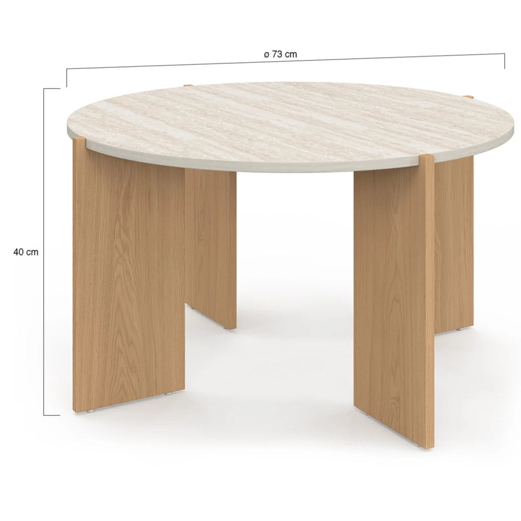 IDMarket - Tavolino rotondo ARMONIA 73 cm effetto travertino