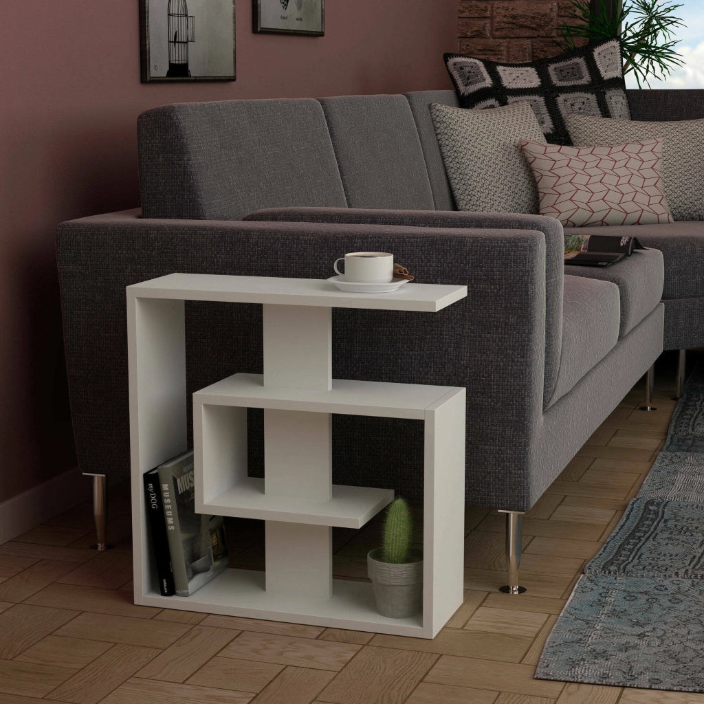 Rumbia, Tavolino da Salotto Portariviste Multiuso, 55x20x57h cm Bianco