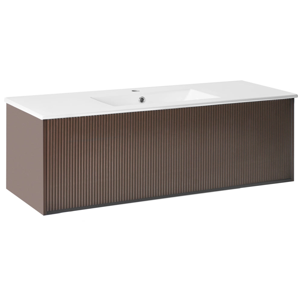 Mobiletto a muro con lavabo in legno massiccio per il bagno 120 cm Marrone design moderno
