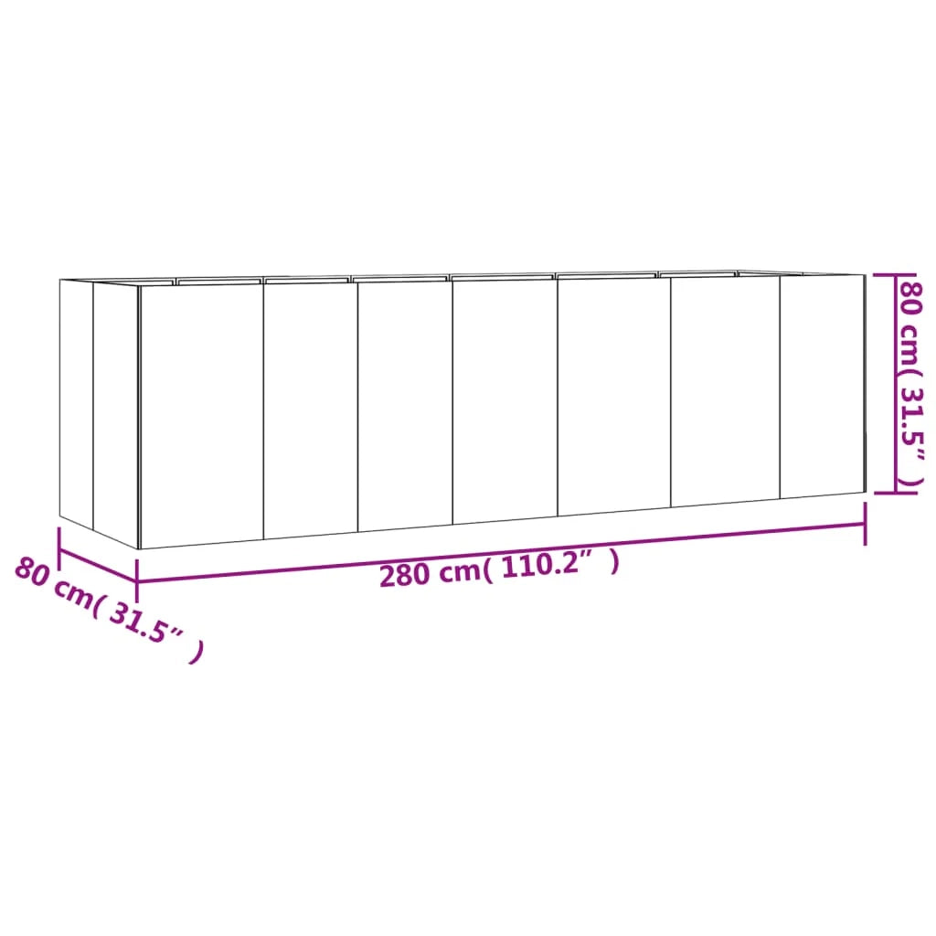 Fioriera rialzata per piante fiori patio giardino 280 x 80 x 80 cm acciaio corten marrone 02_0039423