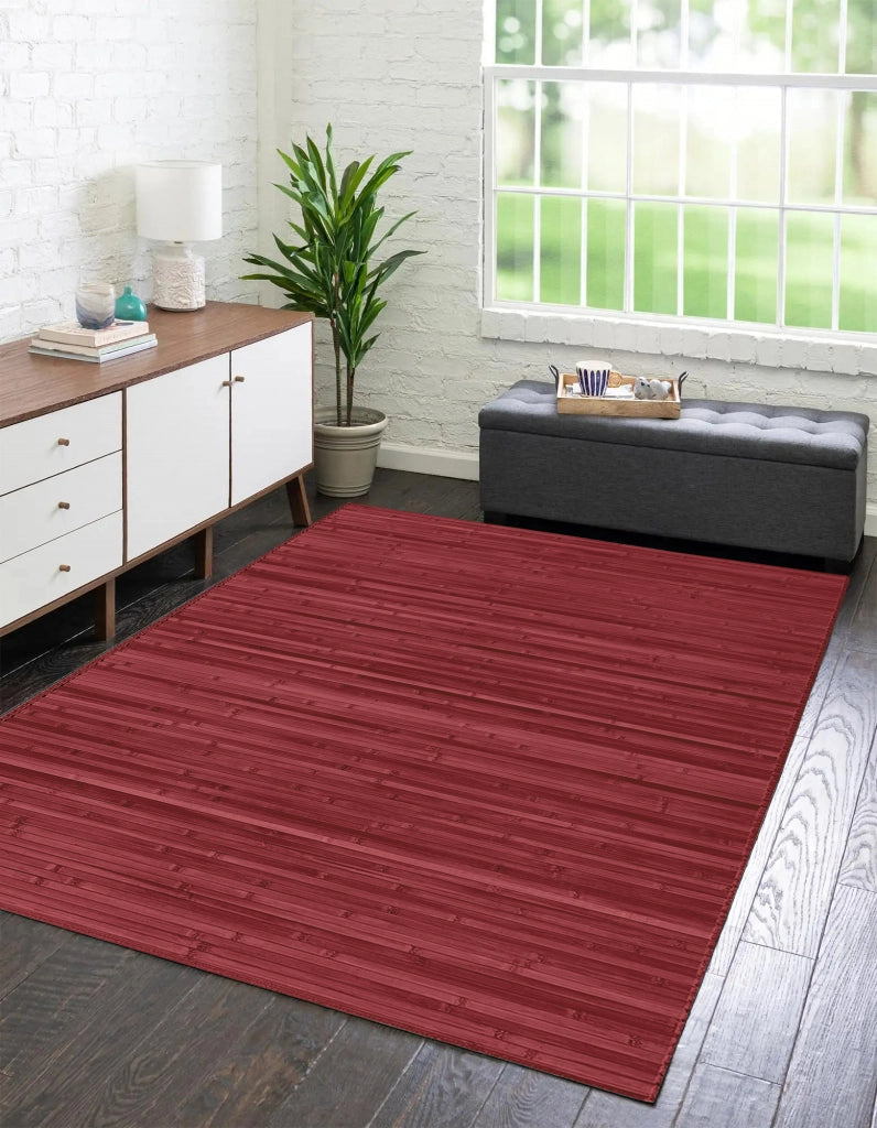 Tappeto Arredo In Vero Bamboo Naturale Grande a Listelli Bordato BambÃ¹ Soggiorno Cucina Salotto Listello Legno Rosso - 170x230cm