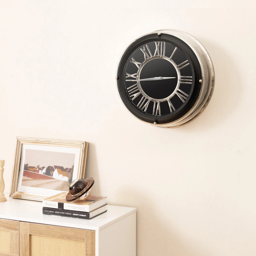 Orologio da parete silenzioso con numeri romani copertura in vetro, Orologio da muro senza ticchettio da 45cm-Decorazioni casa
