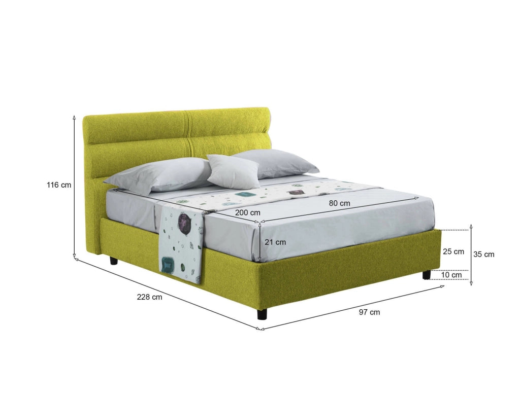 Adalpina, Letto Singolo Materasso Incluso Made in Italy, Verde