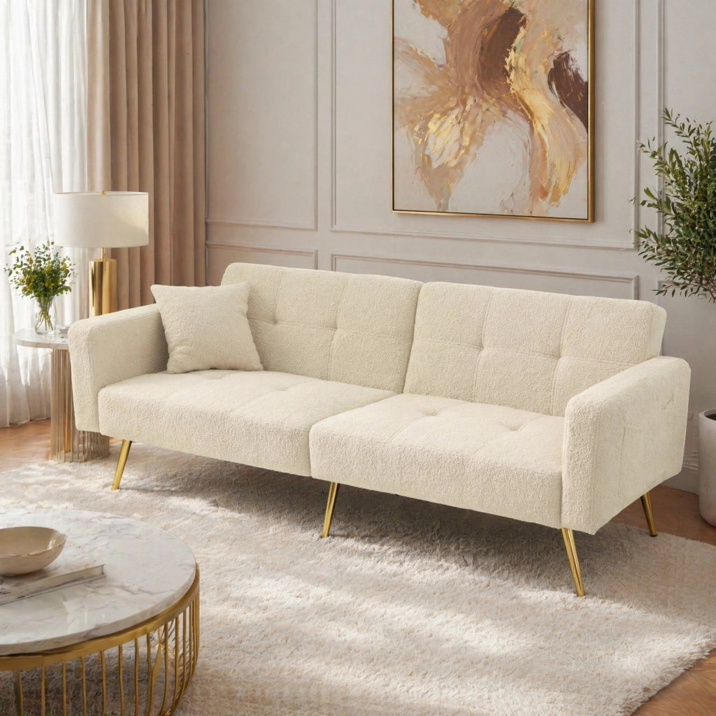 DIVANO LETTO reclinabile 175x64x72 cm Sherpa beige con tasche laterali