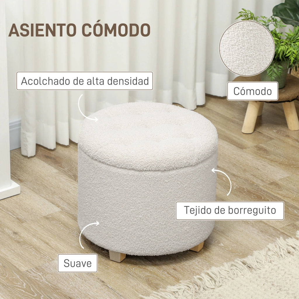 Pouf con cassetto ¨C zephmum ¨C bianco, tessuto, 45x45x41 cm