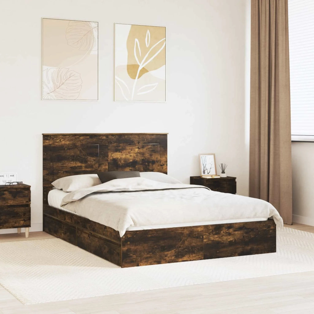 Letto con Contenitore con testiera Rovere fumé 160 x 200 cm