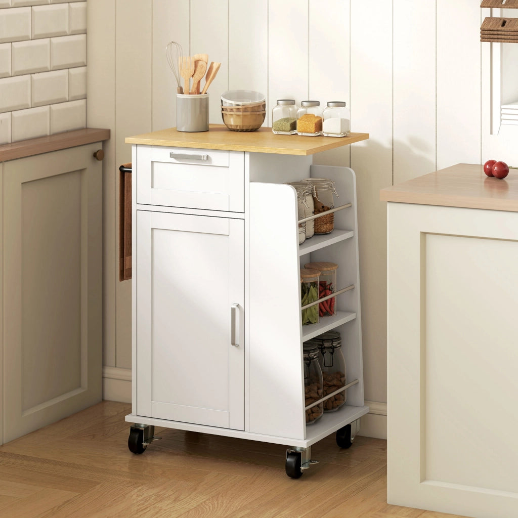 Carrello da Cucina con Cassetto e Armadietto ¨C zephmum ¨C Legno Bianco 62x40x87 cm