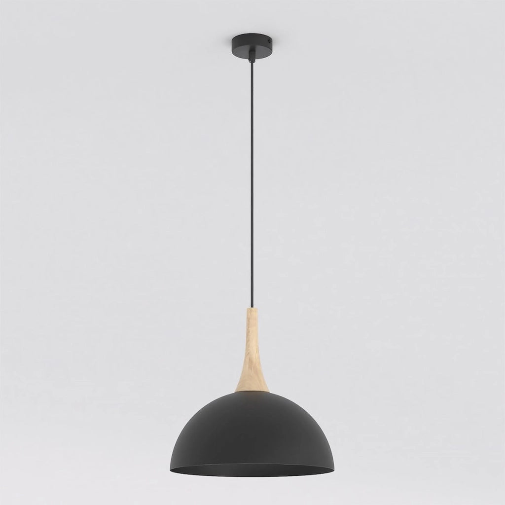 Lampada a sospensione Nautica in acciaio nero opaco e legno