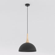 Lampada a sospensione Nautica in acciaio nero opaco e legno