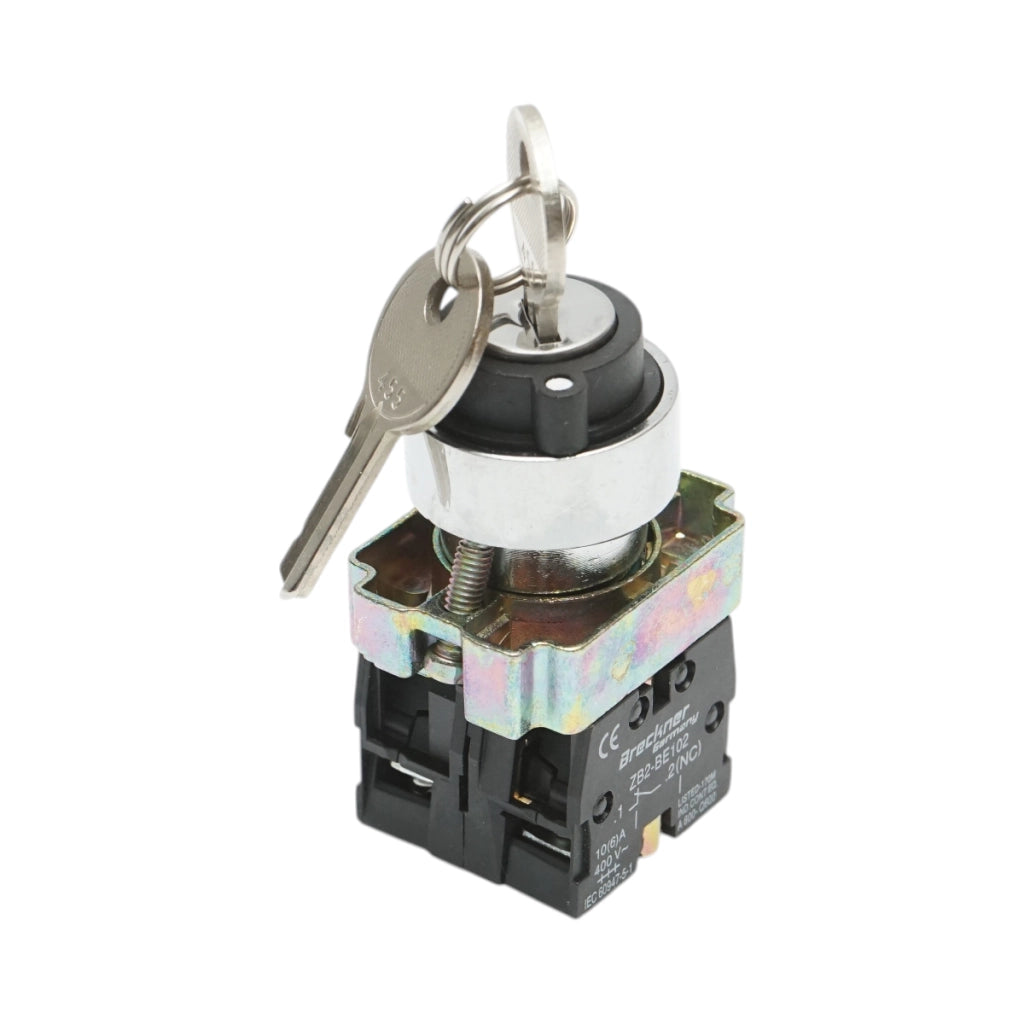 Selettore a 2 posizioni con blocco e chiave 1NO+1NC, 400V/10A, LAY5-BG45 Breckner Germany