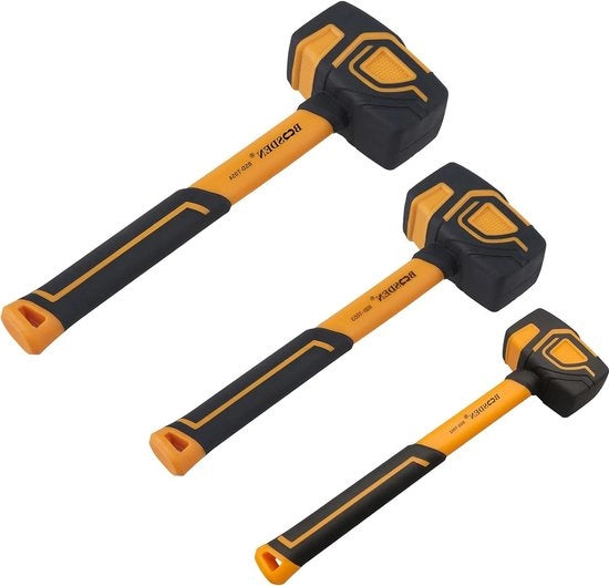 Set di martelletti in gomma - 3-pack 10 oz, 20 oz e 38 oz - con anello - testa massiccia - manico ergonomico - martelletto morbido per pavimenti