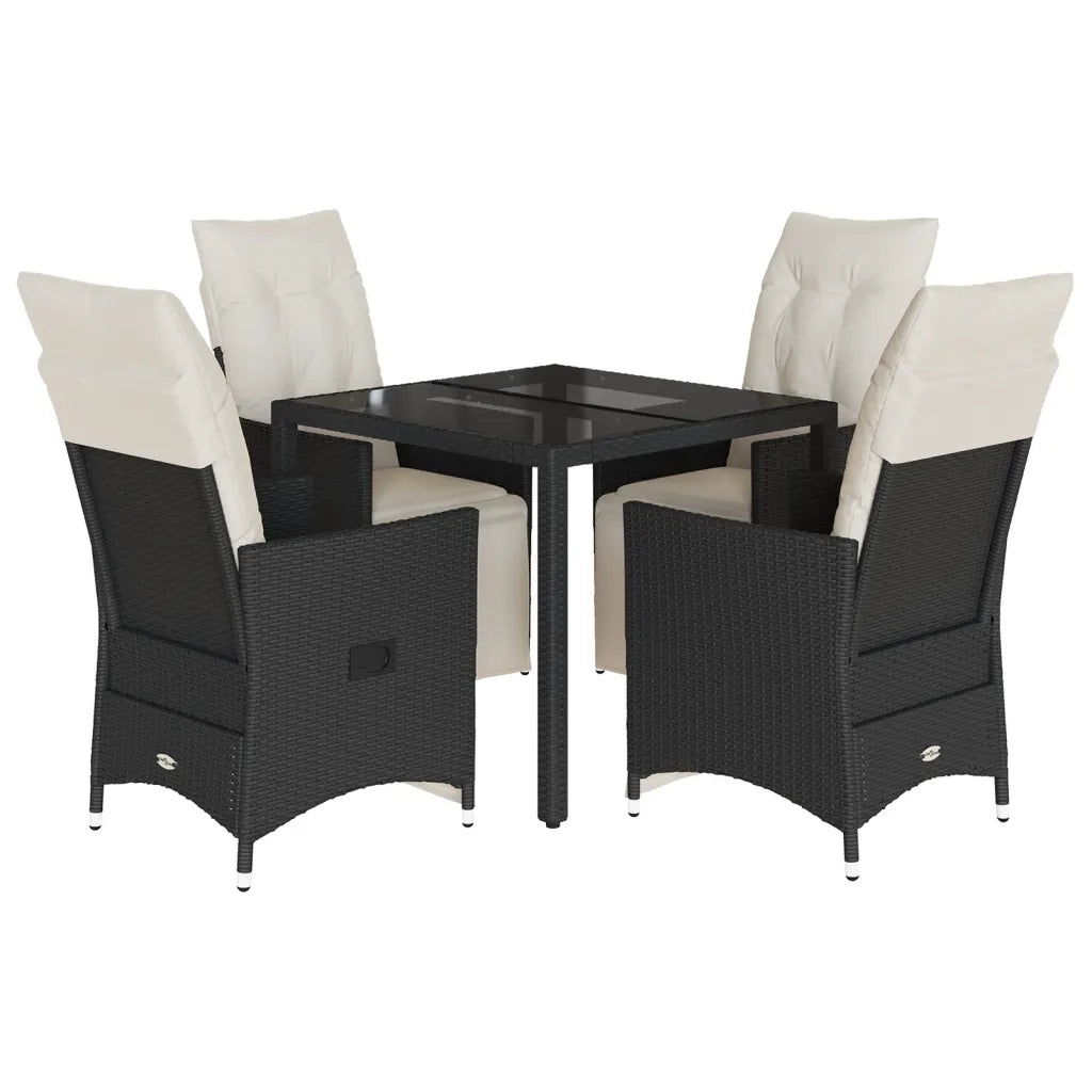 Set da Pranzo da Giardino 5 pz Nero con Cuscini in Polyrattan