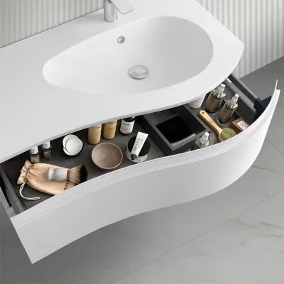Mobile bagno sospeso 90 cm Melody bianco opaco con vasca a destra