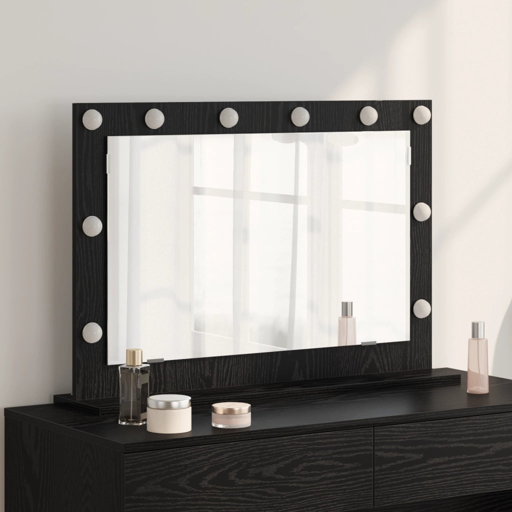 Specchio da toeletta con luci LED Rovere Nero 80x55x18 cm