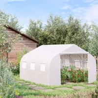 Serra per Orto a Tunnel con 6 Finestre e Porta Avvolgibile, Serra da Giardino a Tunnel in PE con Tubi in Metallo, per Piante e Frutto, 4.5x3m, Bianco