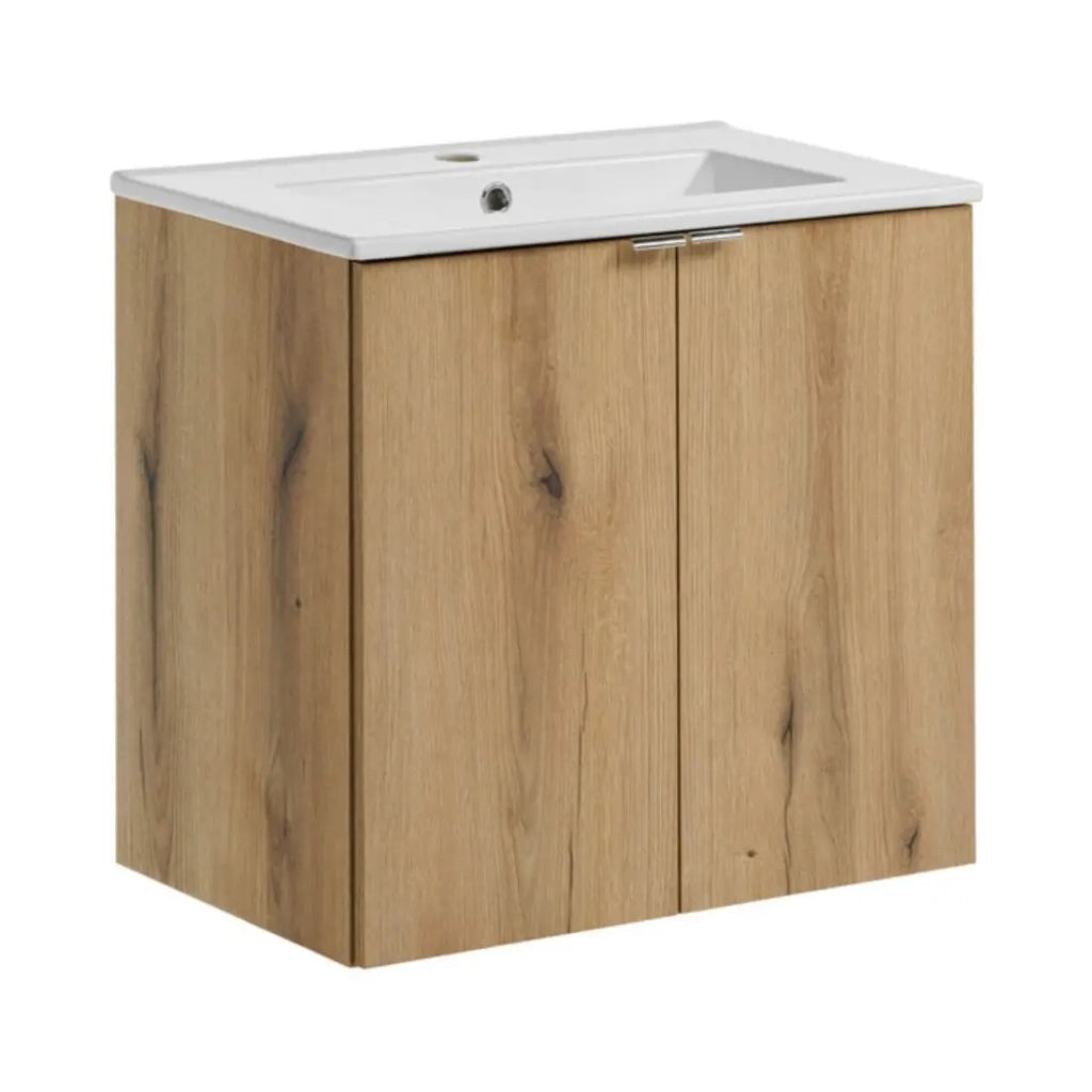 Set bagno sospeso VANO effetto rovere 60cm: mobile sottolavabo con ante + lavabo incassato