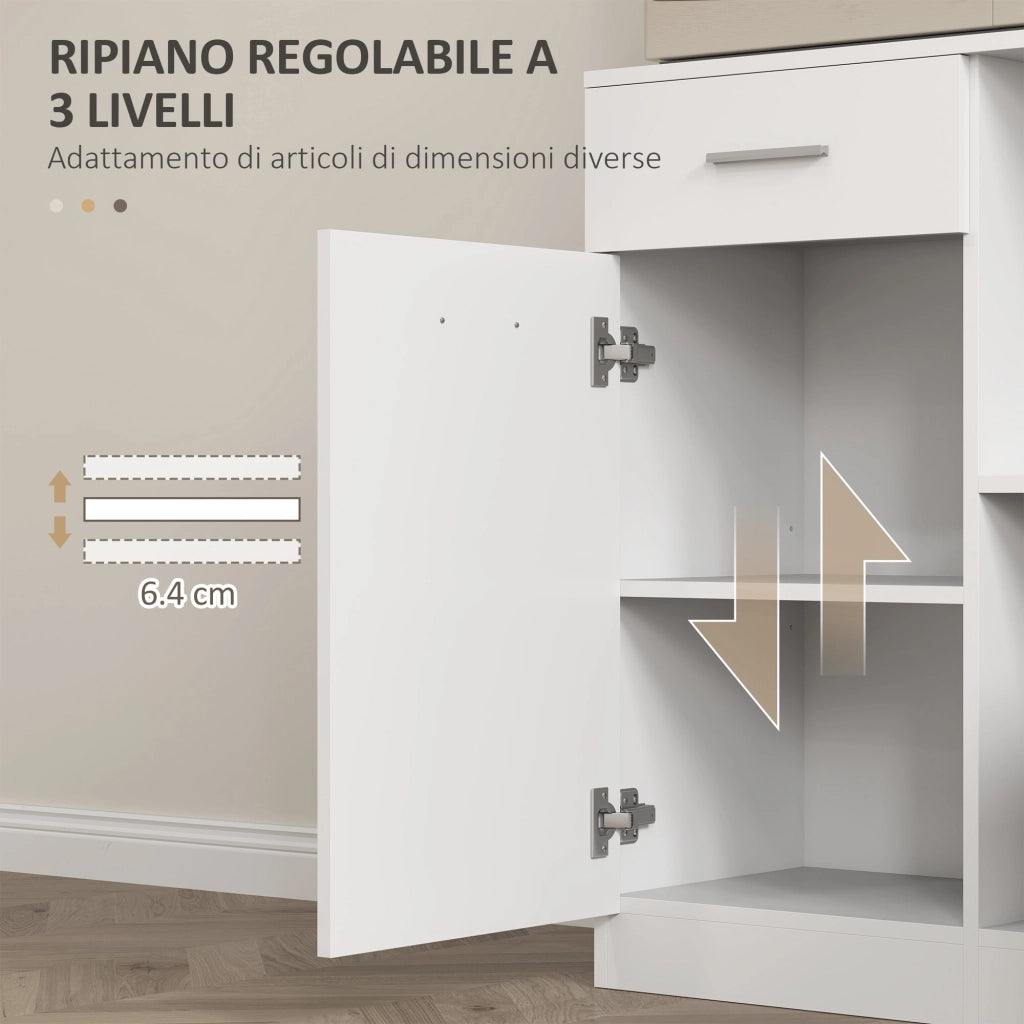 Mobile Dispensa da Cucina 80x35x180 cm 4 Armadietti 3 Ripiani e 1 Cassetto in Legno Bianco