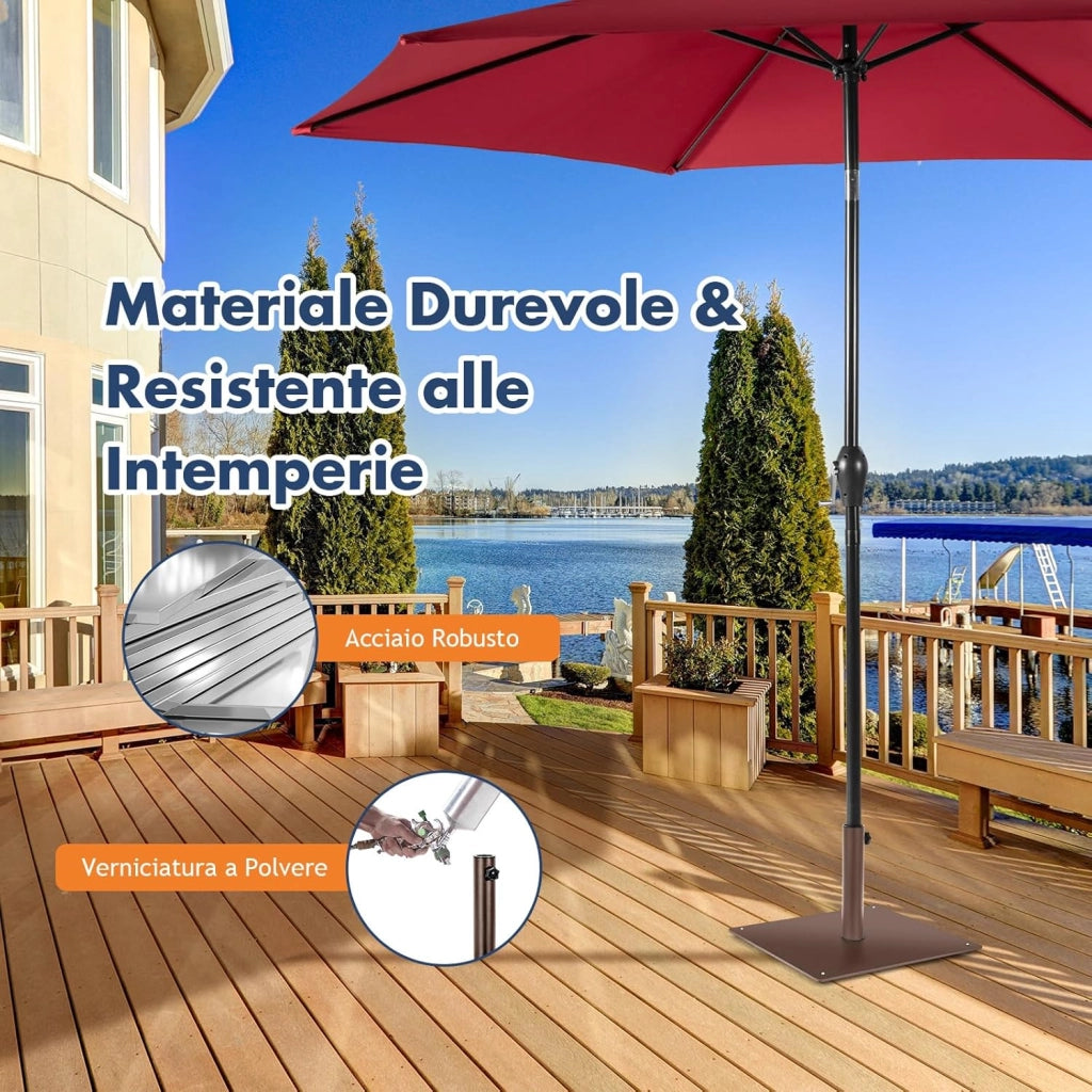 Base per Ombrellone Quadrata 50 cm, 16 kg con 4 Piedini Regolabili, Adattatori da 4cm/5cm, Supporto Ombrellone Installazione Veloce, per Patio Piscina (Marrone)