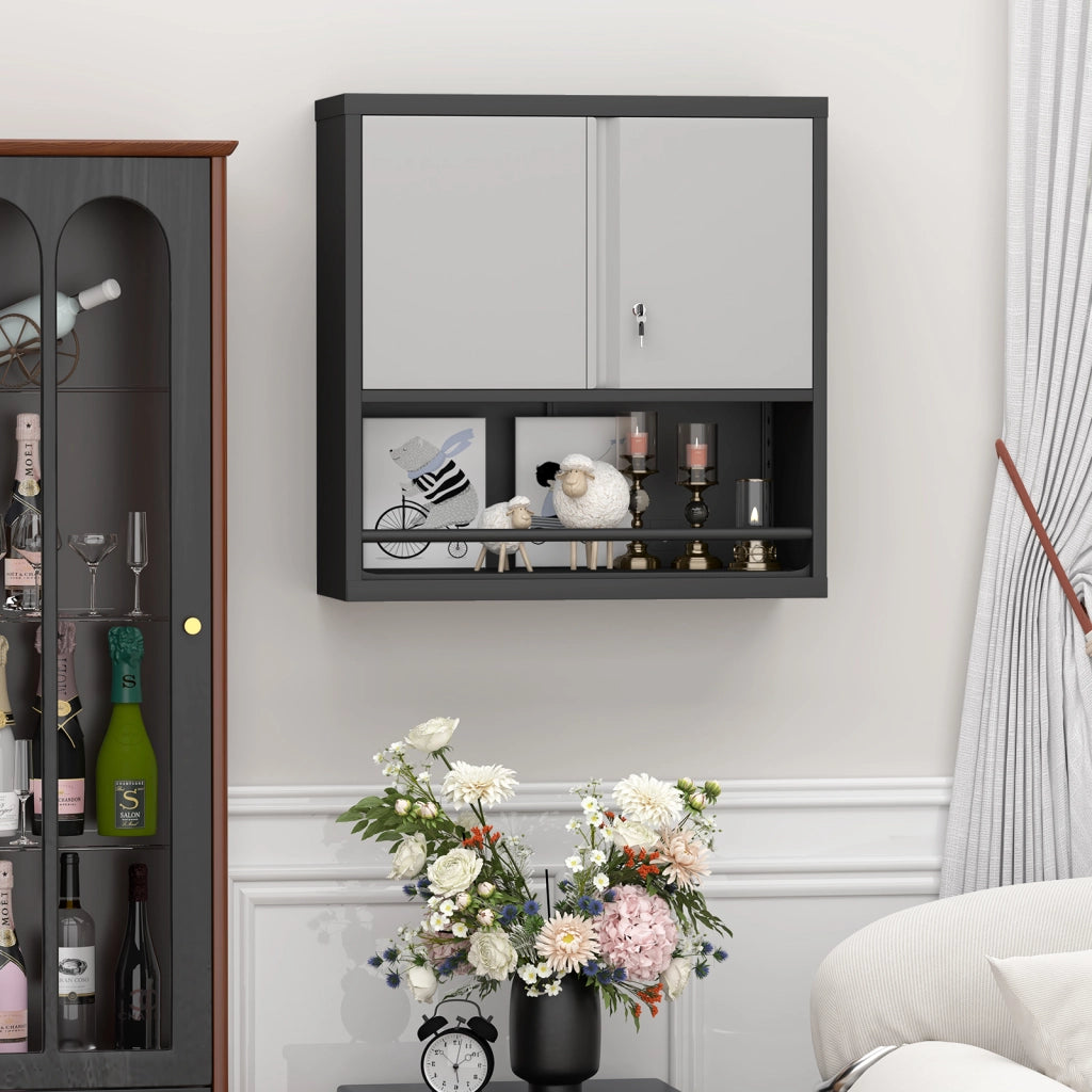 ARMADIO DA MURO IN METALLO 88x45x15 cm Nero/Bianco