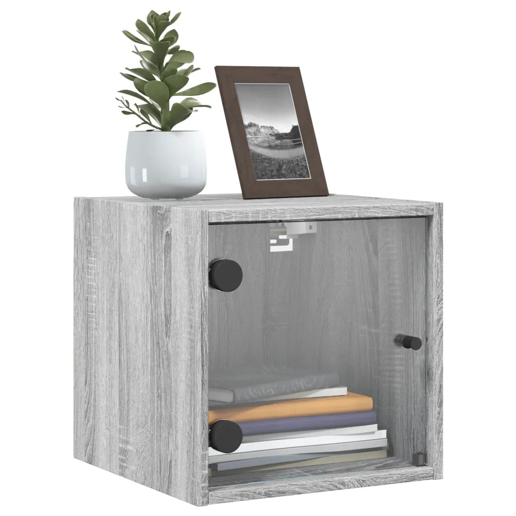 Comodini con Ante in Vetro 2pz Grigio Sonoma 35x37x35 cm 836473