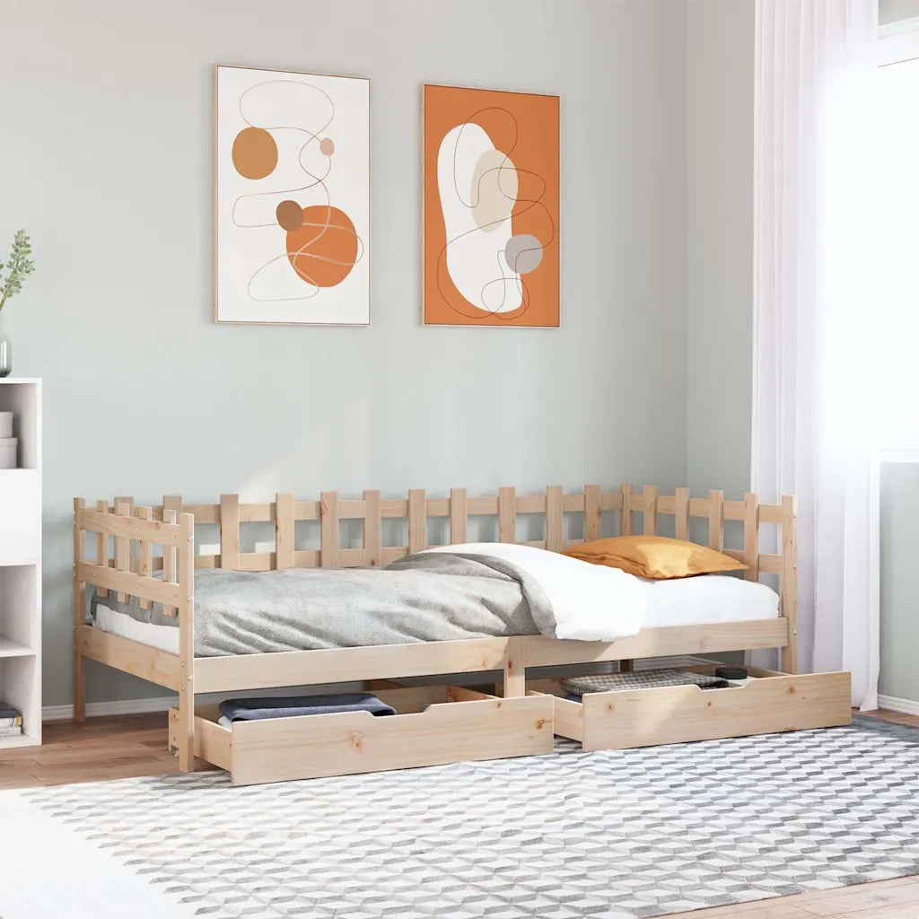 Letto singolo | Letto per adulti | Dormeuse con Cassetti 90x190 cm in Legno Massello Pino