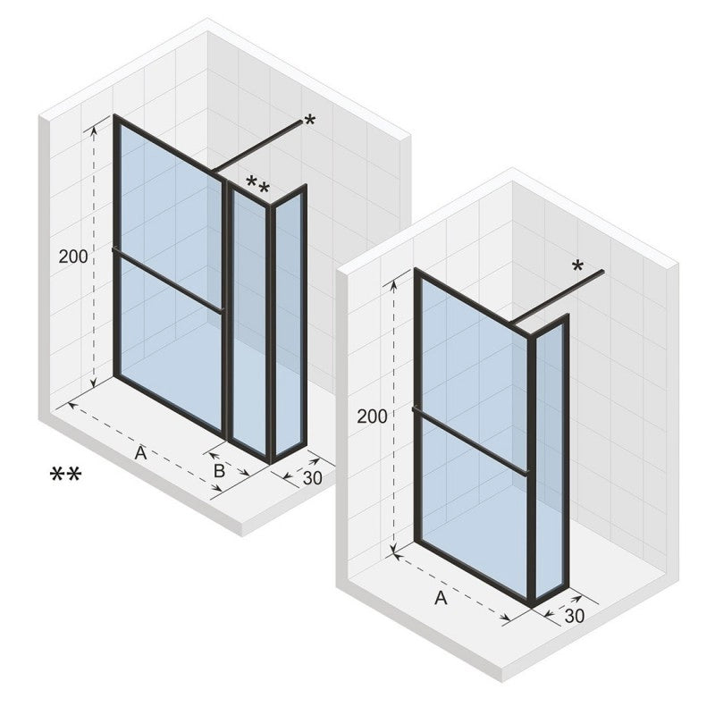 Parete doccia walk-in LUCID 402 RIHO 100x30x200 cm