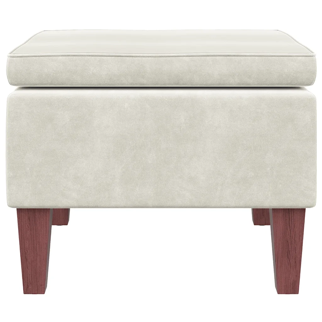 Poggiapiedi con Gambe in Legno Crema in Velluto 329466