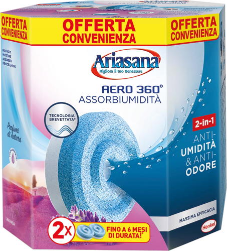 Deumidificatore ricarica bi-pack 2x450gr lavanda ariasana aero 360