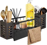 Organizzatore per lavandino, organizzatore per cucina, con cassetta autoestinguente per contenitore, con appendiasciuga e scatola per pennelli per la spazzolatura, organizzatore per cucina e bagno (nero)
