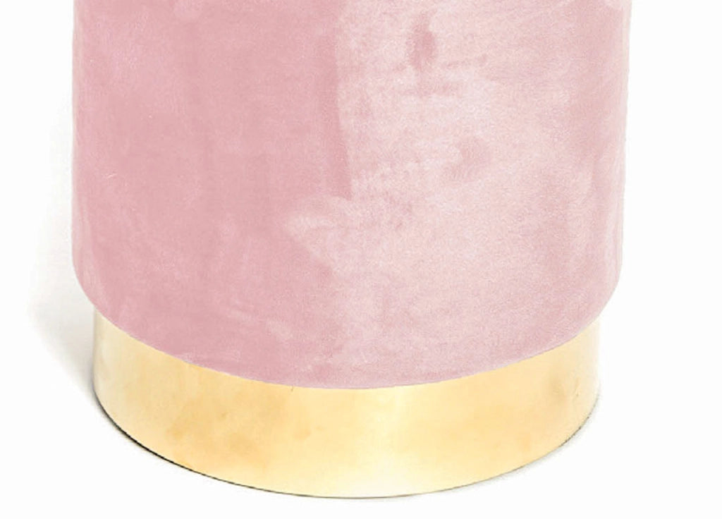 Pouf Salotto/Camera Rotondo Imbottito Modello Cilindro Velvet In Tinta Unita - Pouf - Rosa Antico