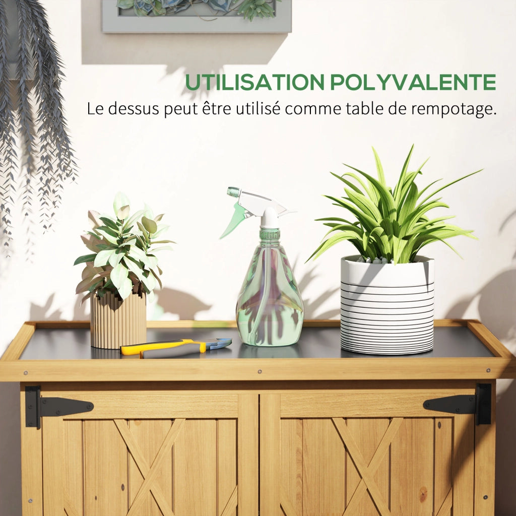 Armadio da giardino 3 ripiani 2 porte ¨C zephmum ¨C giallo legno 75x40x90 cm