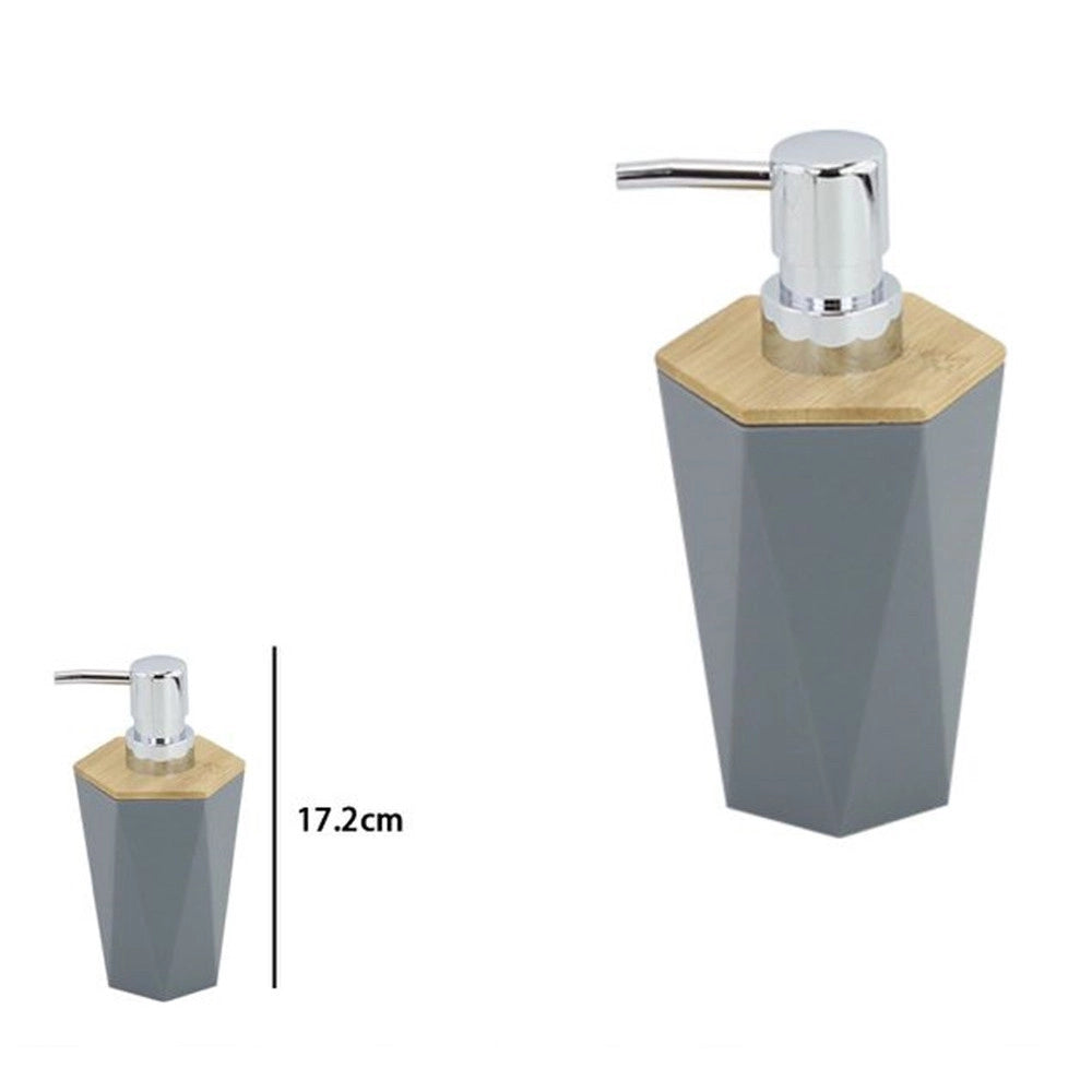 Trade Shop - Dispenser Sapone Liquido A Cilindro Esagonale Geometrico Grigio Legno Da Bagno 10846 -