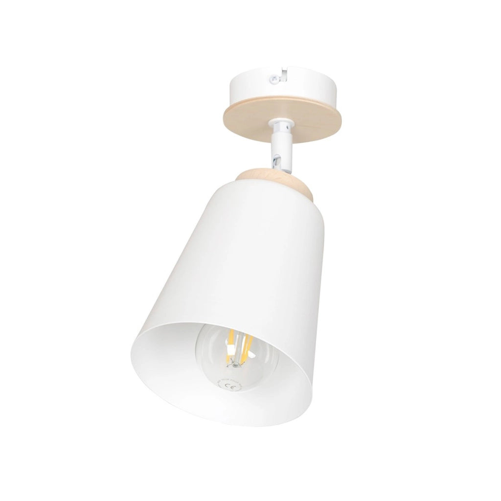 Lampada da soffitto ATLAS in acciaio bianco e legno