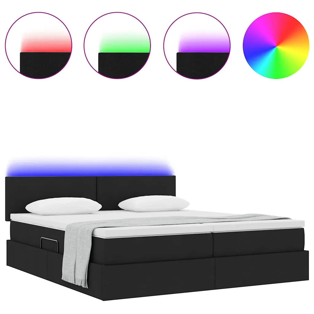 Letto con luci a strisce a LED Nero 180 x 200 cm Tessuto
