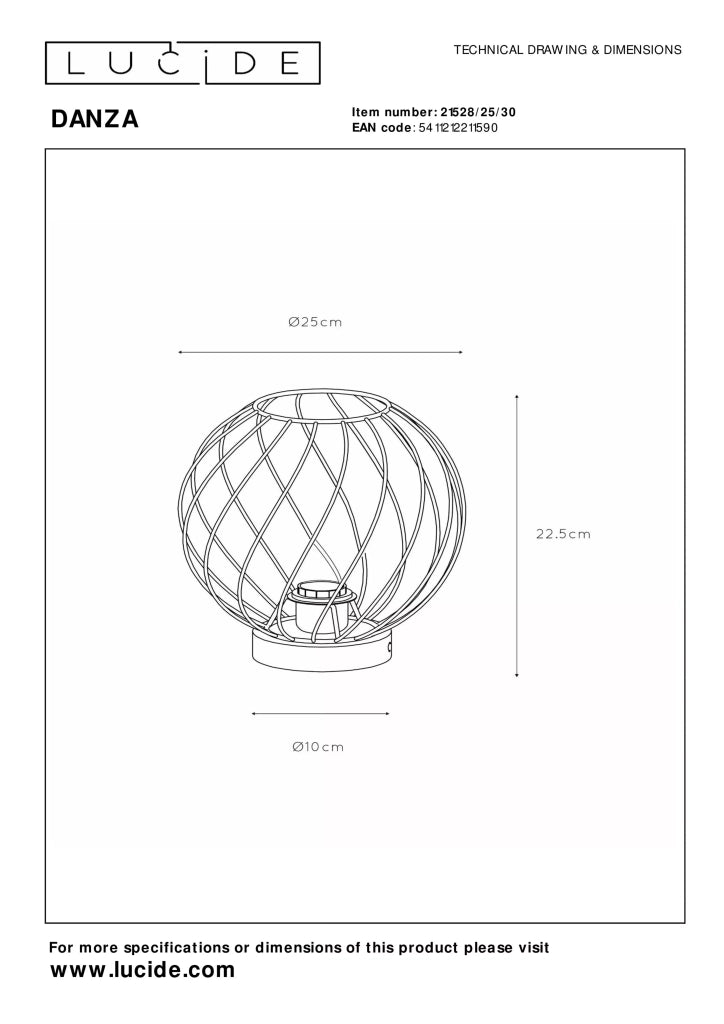 Lampada da tavolo nera in metallo Danza E27 25cm Lucide