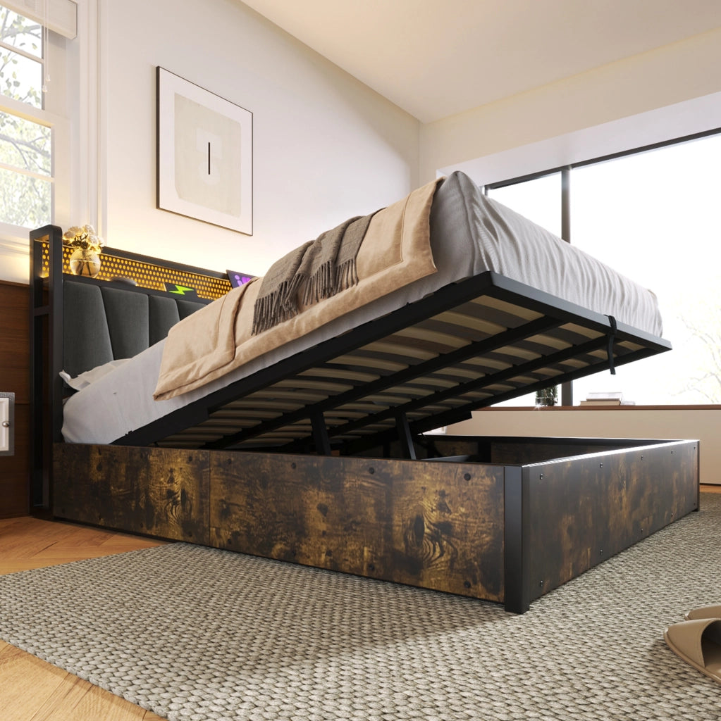 Letto matrimoniale 180x200 cm con LED RGBW, USB e prese