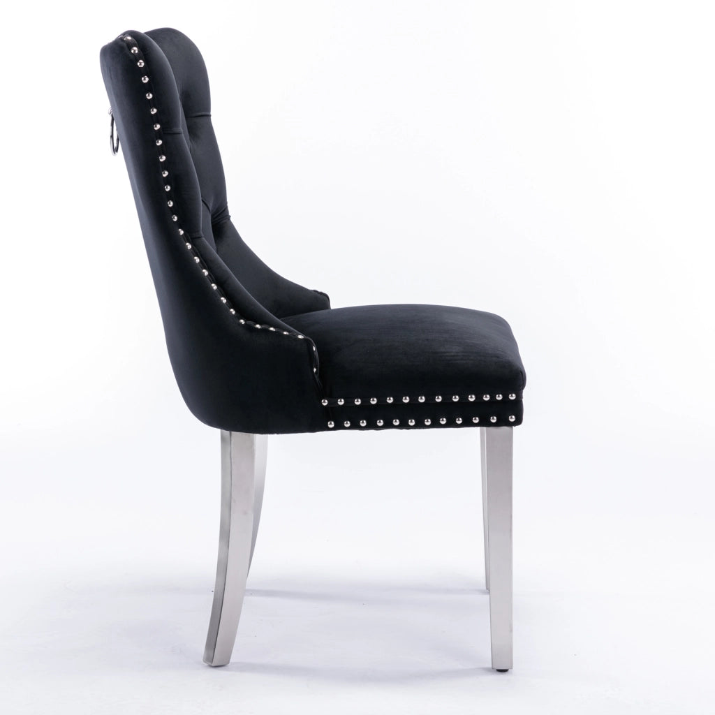 Sedie da Pranzo Imbottite in Velluto con Gambe in Metallo ¨C MINIMAL ¨C Set 2 Pezzi, Nero