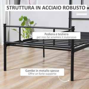 Struttura Letto Singolo 90x200 cm in Acciaio con Doghe Integrate Nero