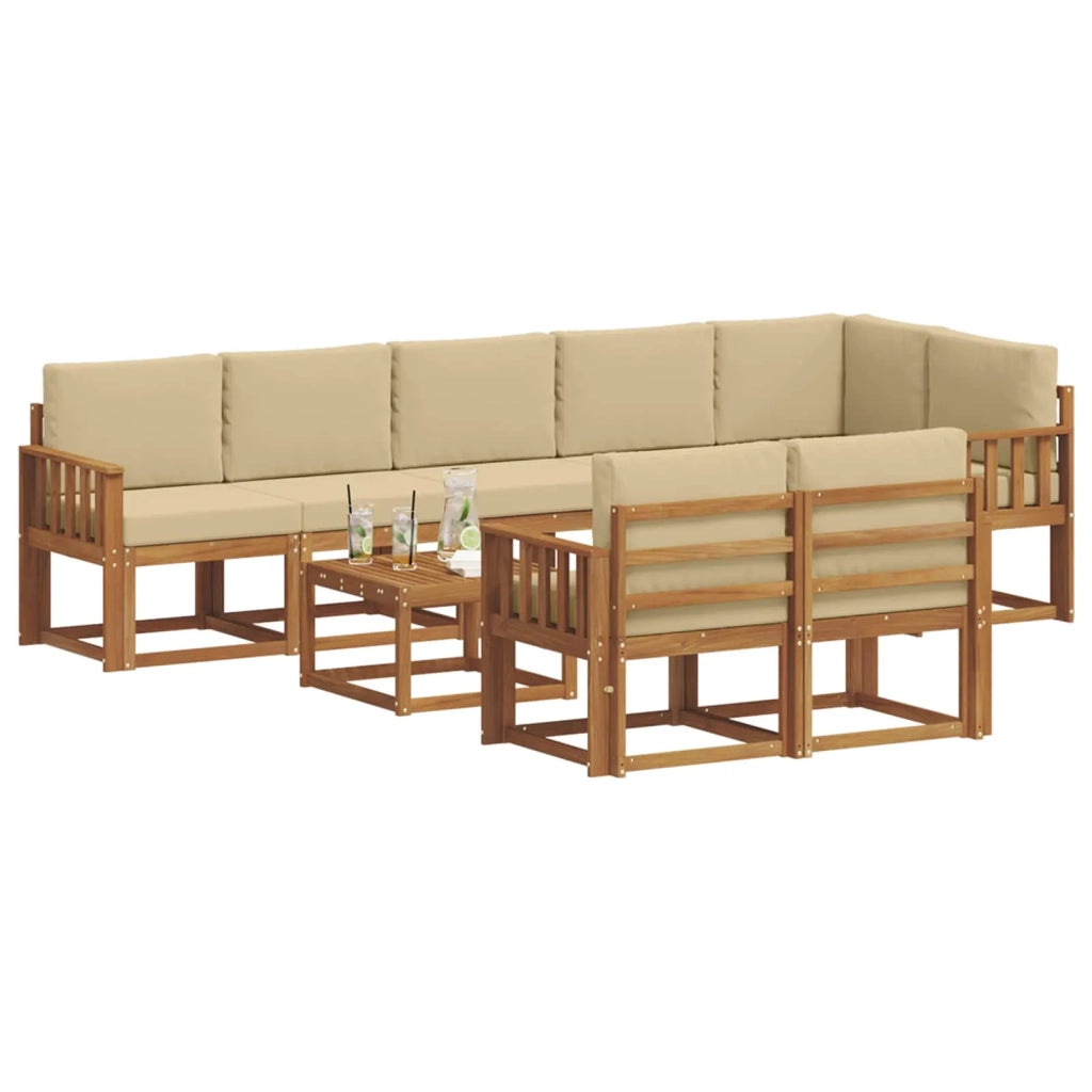 Set di divani da esterno con cuscino 9 pcs Naturale e Beige