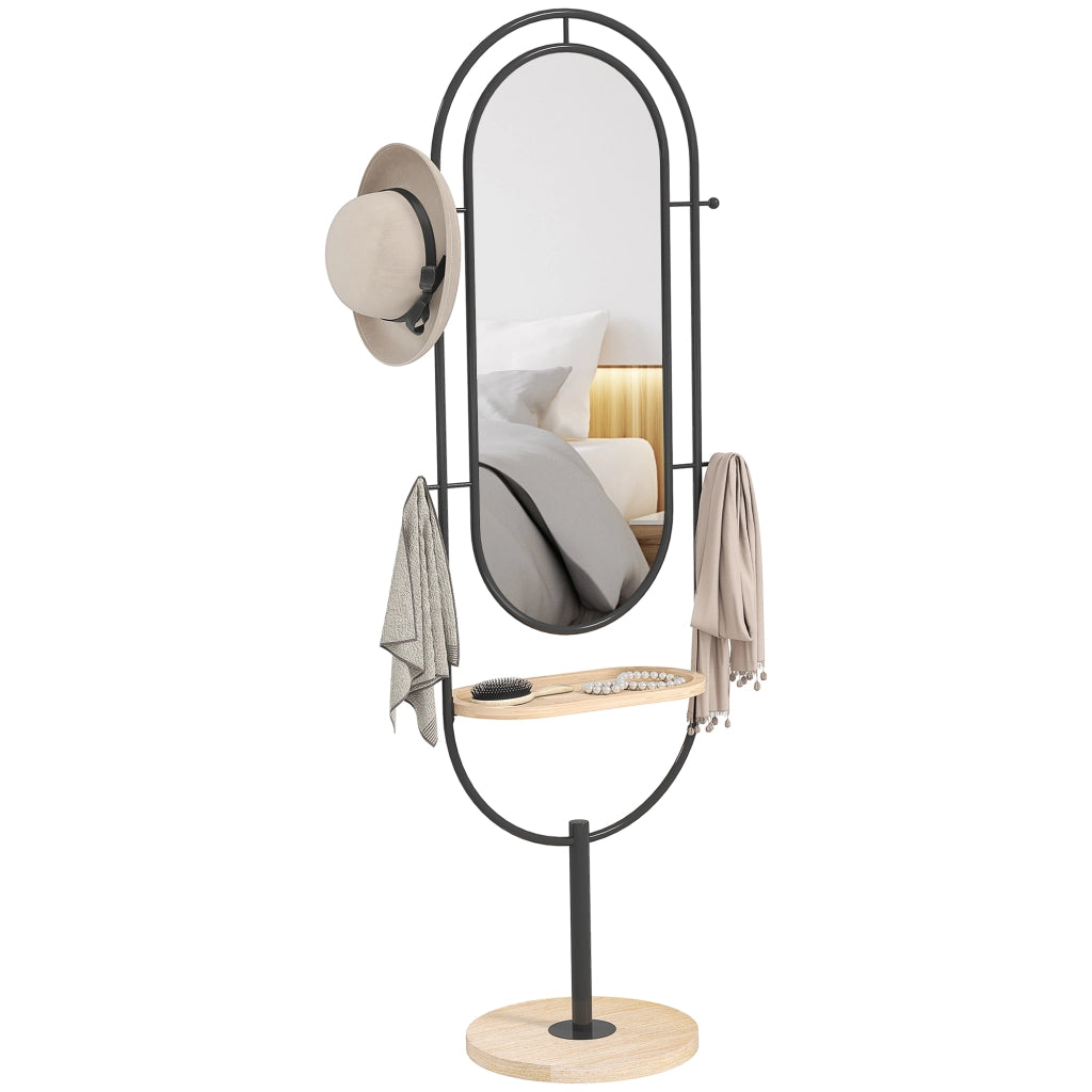 Specchio con ripiano e appendiabiti ¨C Zephmum ¨C Nero, metallo, 50x40x175.5 cm