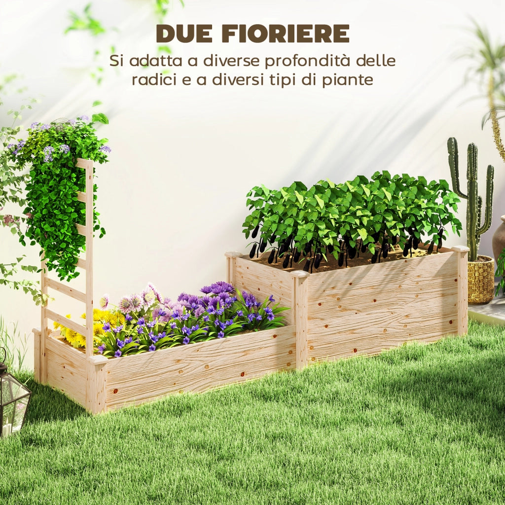 Fioriera Rialzata con Grigliato Divisorio ¨C zephmum ¨C Legno Abete 222x63x132 cm