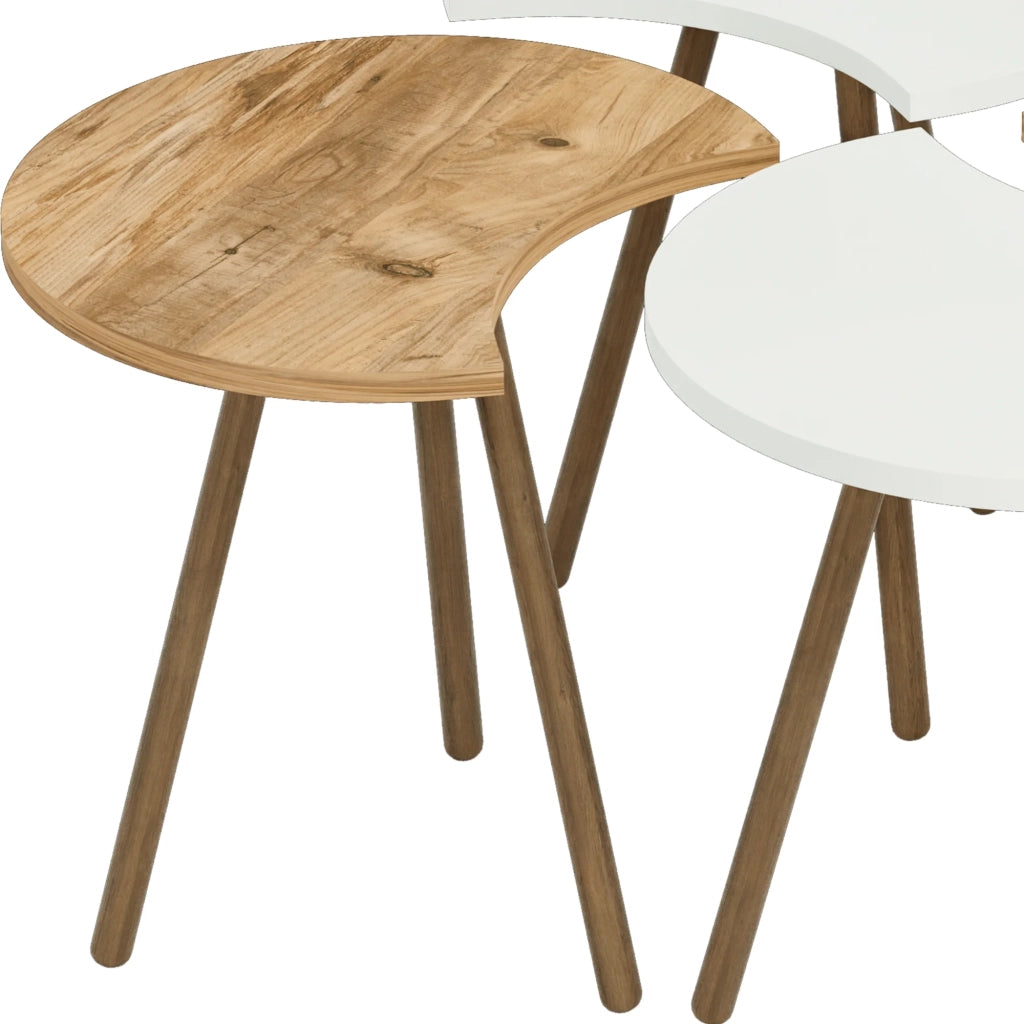 Set di 4 tavolini da caffè impilabili 48 x 77 x 77 cm bianco / effetto legno 03_0008526